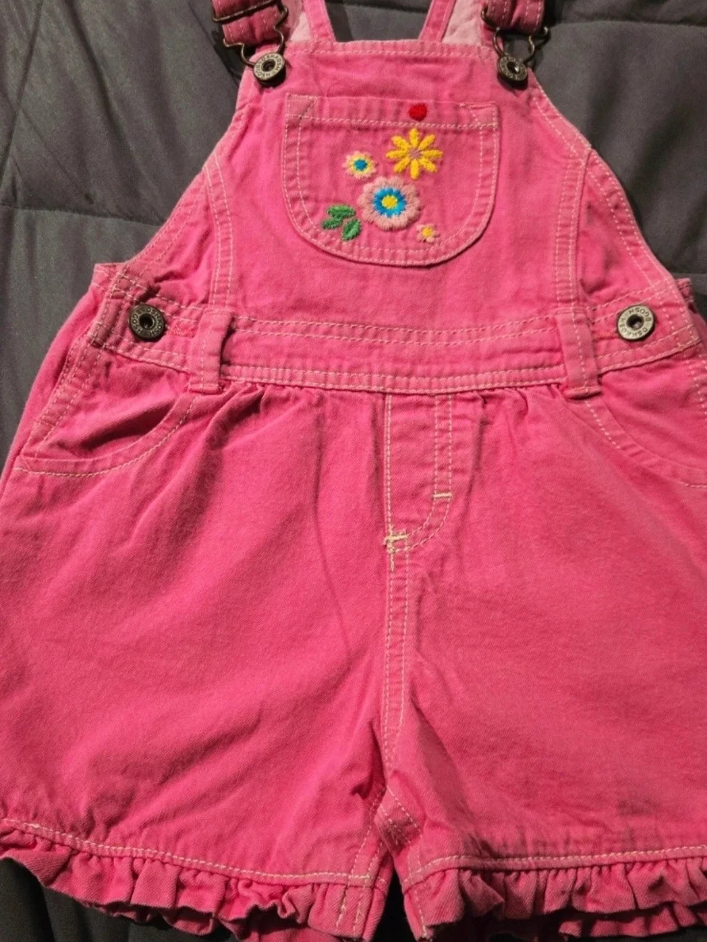 OshKosh B'gosh Pink Floral Embroidered Short Overalls